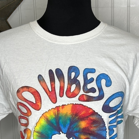 White 'Good Vibes Only' Bob Ross Crop T-Shirt Size Small - Picture 4 of 5